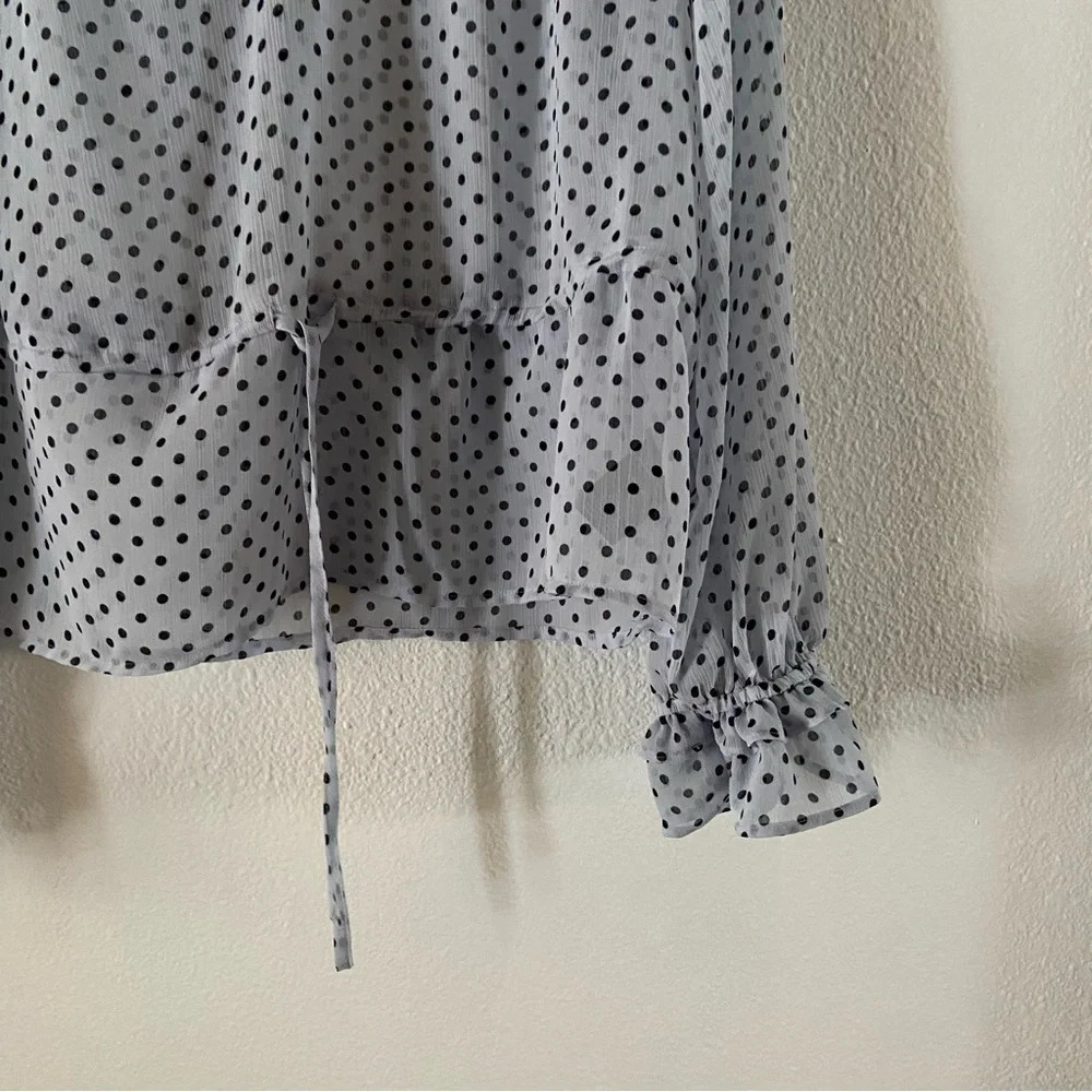 Who What Wear XL Polka Dot Sheer Ruffle Blouse Coquette Drawstring Cottagecore - Picture 5 of 9